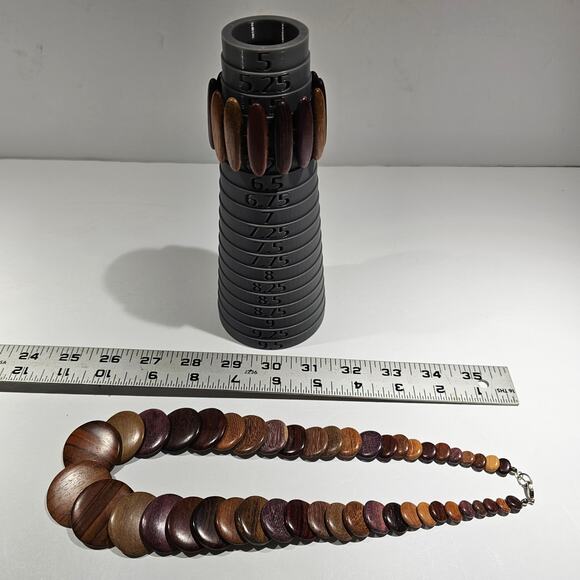 Vintage Exotic Boho Graduated Brown Wooden Disc Necklace Bracelet Statement Gift - Picture 3 of 6